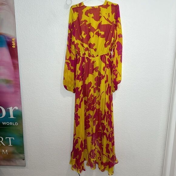 Caroline Constas Liv Maxi Dress High Low Silk Large Yellow/Pink - Picture 8 of 15